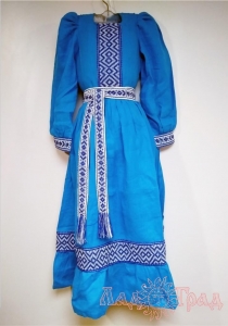 Платье детское льняное синее С-365, рр 60/122-128