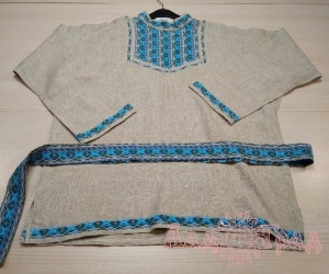 Рубаха мужская льняная с ситцевой отделкой и поясом (рр48-52)