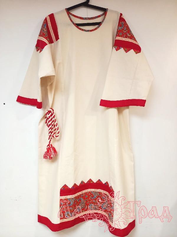 Платье молочное с красными поликами, х/б, рр 48-50