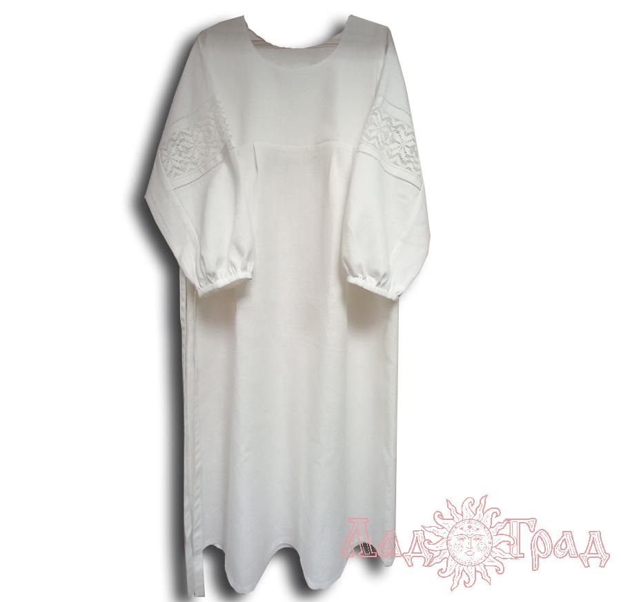 Платье льняное белое с кружевом и мережкой рр 48-50