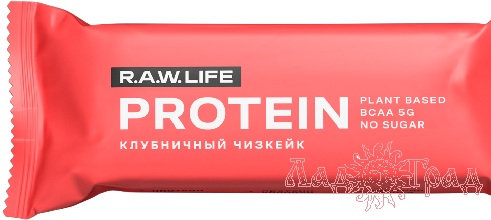 Протеиновый батончик RAW Life – КЛУБНИЧНЫЙ ЧИЗКЕЙК, 43 гр