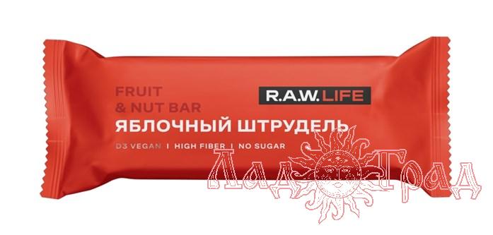 Батончик  орехово-фрукт. RAW Life - ЯБЛОЧНЫЙ ШТРУДЕЛЬ, 47гр
