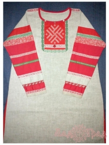 Платье женское с обережной вышивкой, серое с красным 44-48 р-р