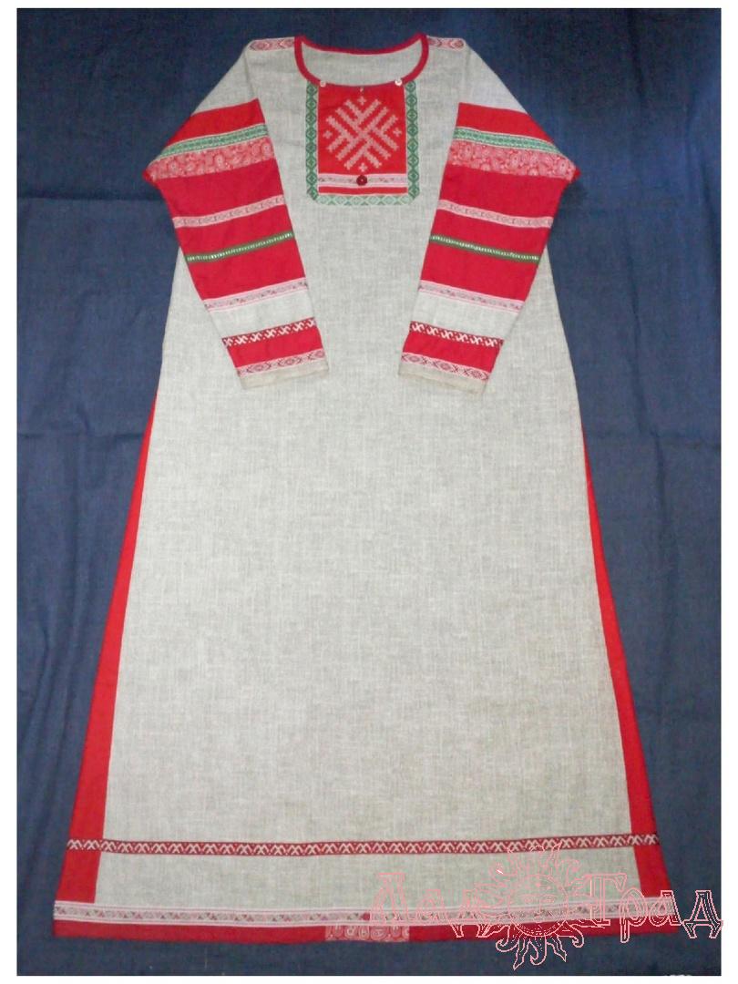 Платье женское с обережной вышивкой, серое с красным 44-48 р-р