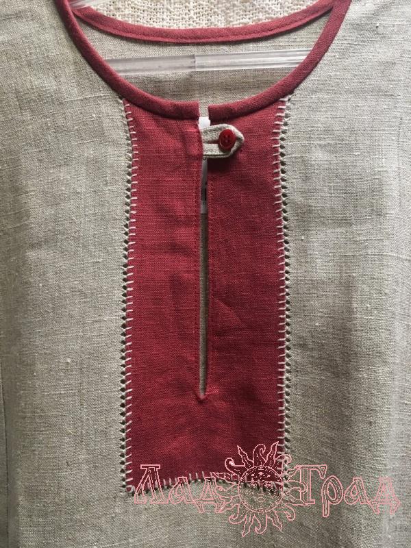 Рубаха мужская льняная серая с бордо, р.52-54
