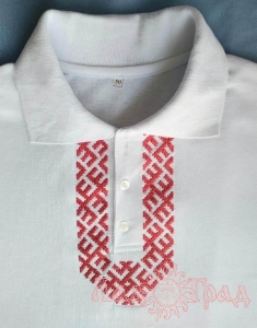 Рубаха-поло белая с красной вышивкой