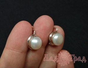 Серьги с жемчугом, СЖ-2, белый металл