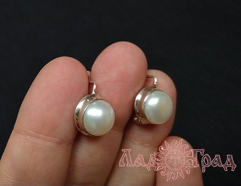 Серьги с жемчугом, СЖ-2, белый металл
