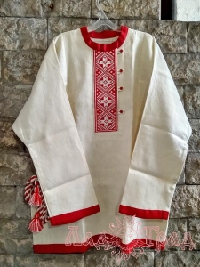Рубаха мужская Алатырь  с ручной вышивкой, беж с красн., 50 р-р