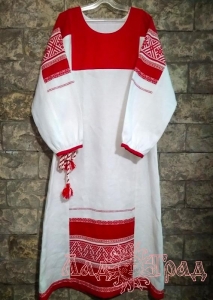 Платье льняное с ручной вышивкой Берегиня белое с красным (рр 44-46)