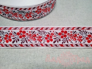 Тесьма Смородина 9448-10 красно-бордо на белом, 32 мм