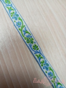 тесьма жаккард  Голубой+ зел. цветок,14 мм
