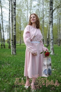 Платье с вышивкой Птица, пыльно-розовый, 46-50 р-р