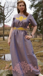 Платье с вышивкой Артемида, с поясом, фиол. с зол., 44-46 р-р