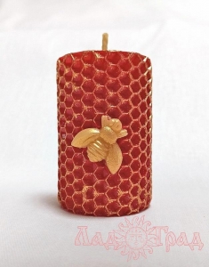 Свеча из вощины Пчёлка красная, с позолотой, 6,5 см