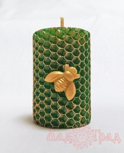 Свеча из вощины Пчёлка зелёная, с позолотой, 6,5 см