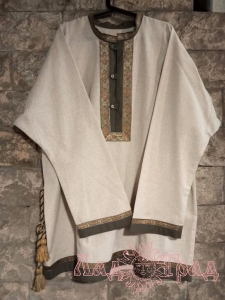 Рубаха мужская серая с золотой тесьмой и поясом, р-р 52-56