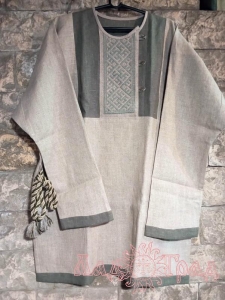 Рубаха мужская Цветок Папоротника, с поясом, серый с зел. выш., р-р 48-50