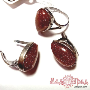 Серьги Капли Авантюрин золотистый (и)