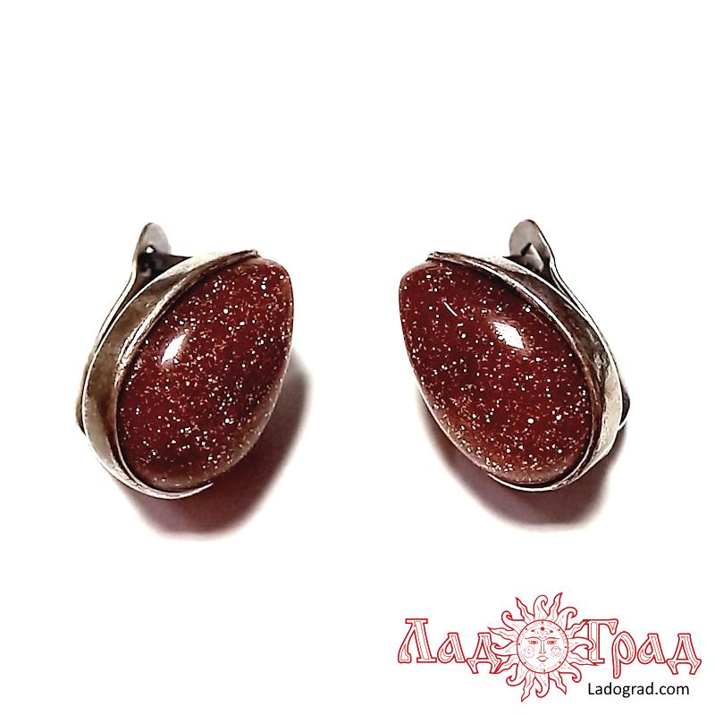 Серьги Капли Авантюрин золотистый (и)