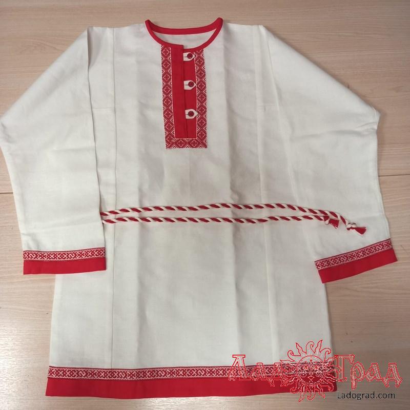 Рубаха русская детская белая с красным, р-р 34-36