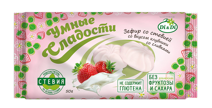 Зефир «Умные сладости» со стевией «Клубника со сливками» 50г