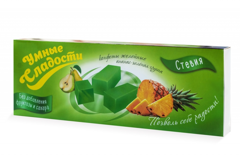 Конфеты "Умные сладости" желейные со вкусом ананас-зеленая груша 90г