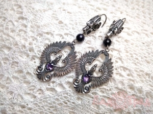 Серьги Фениксы (гранат) посеребрение