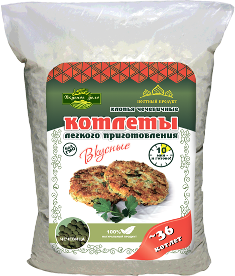 Котлеты "Вкусное дело" чечевичные хлопья, 500 гр