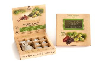 Сосновая шишка в натуральном шоколаде, Территория тайги, коробка, 120 гр