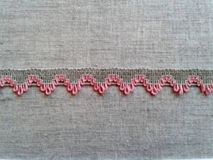 Тесьма отделочная, лён с розовым, 17 мм (6244)