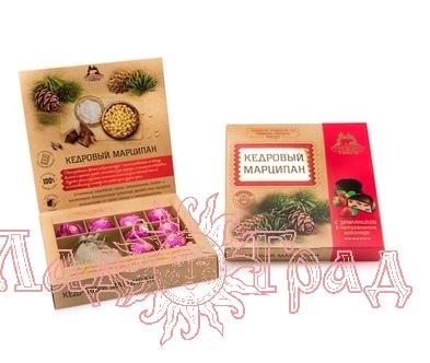 Кедровый марципан с земляникой + чай, коробка, 120 гр