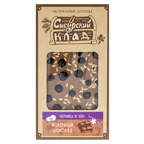Молочный шоколад "Сибирский клад" черника и лён, 30 гр